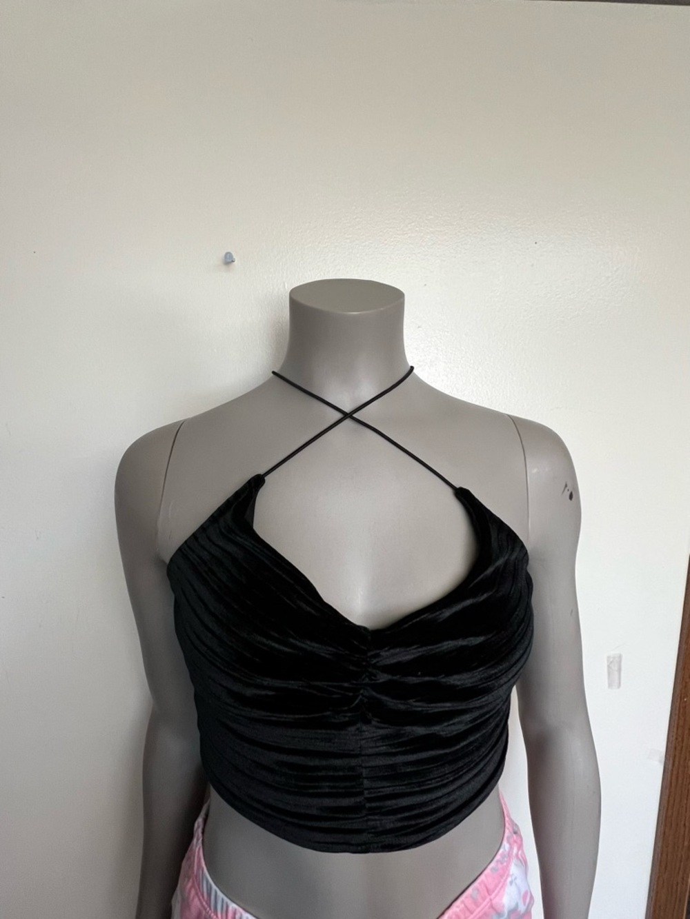 wild fable Black Velvet Ruched Crisscross Crop Top